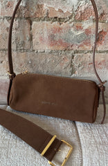 Gannon Shoulder Bag Chocolate Faux Suede
