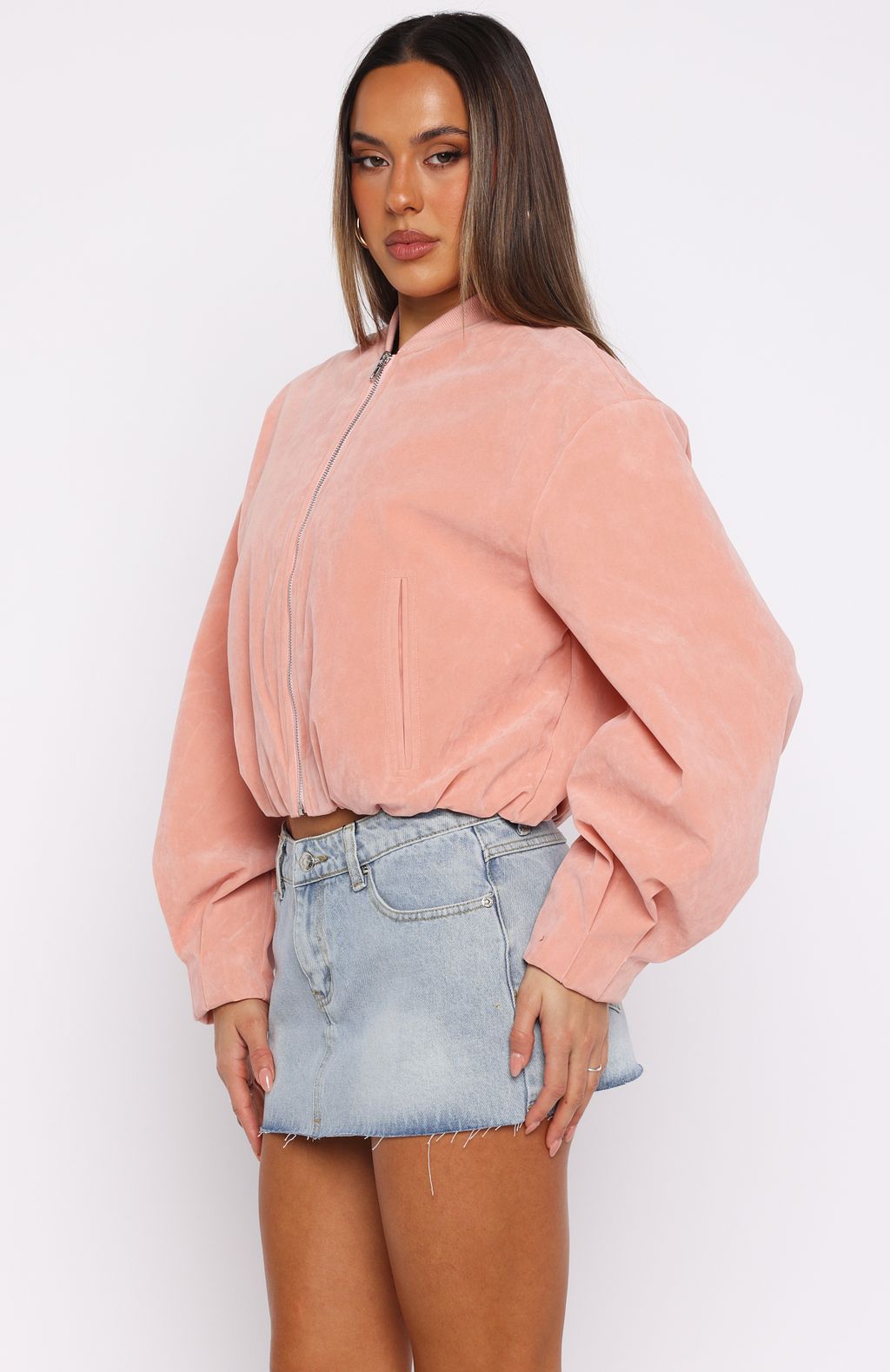 What Did I Miss Faux Suede Jacket Blush