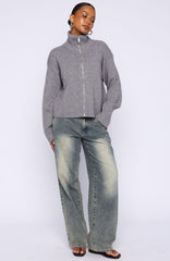 Violetta Zip Knit Cardigan Smokey Grey